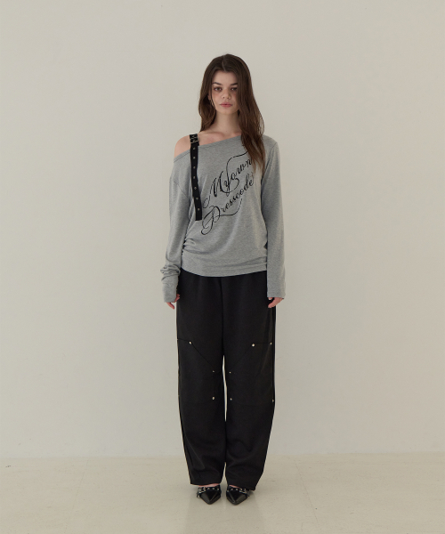 5OML(オーオーエムエル)の「ストラップオフショルダー ロングスリーブ (メランジグレー)(Tシャツ/カットソー・レディース・グレー・FREE)」の2枚目の写真