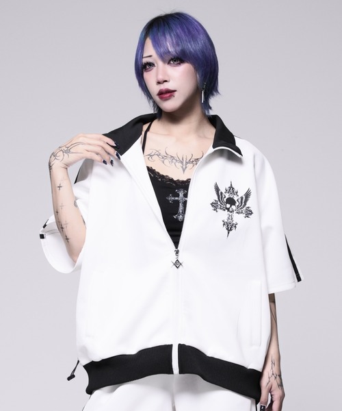 『REFLEM/レフレム』バックプリントトラックジャージ　ブラック×ホワイト REFLEM/レフレム』バックプリントトラックジャージ（ジャージ