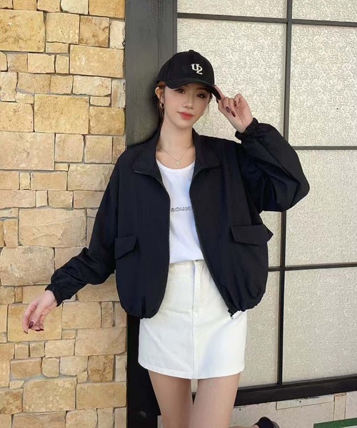 nonomi(ノノミ)の「端境期・春のライトアウタージップアップジャケット(ブルゾン・レディース・ベージュ系その他7/ブラック・FREE)」の2枚目の写真