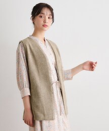 【洗える/ベルト付き】リネンライクフリンジジレ
