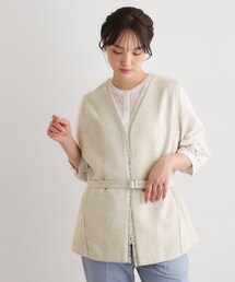 【洗える/ベルト付き】リネンライクフリンジジレ