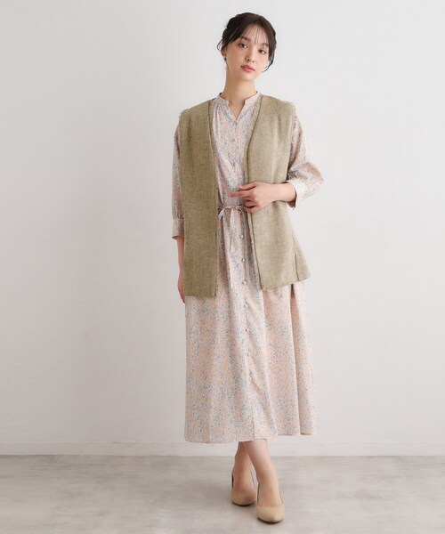 LAURA ASHLEY(ローラアシュレイ)の「【洗える/ベルト付き】リネンライクフリンジジレ(ベスト・レディース・ブラウン/ライトベージュ・38)」の5枚目の写真