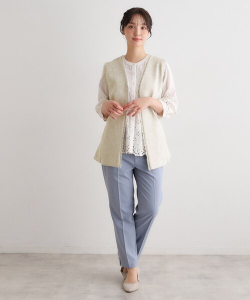 LAURA ASHLEY(ローラアシュレイ)の「【洗える/ベルト付き】リネンライクフリンジジレ(ベスト・レディース・ブラウン/ライトベージュ・38)」の8枚目の写真