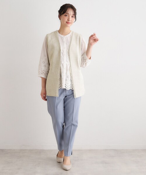 LAURA ASHLEY(ローラアシュレイ)の「【洗える/ベルト付き】リネンライクフリンジジレ(ベスト・レディース・ブラウン/ライトベージュ・38)」の9枚目の写真