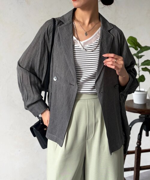 Chez toi（シェトワ）の「シアーデニムテーラージャケット（テーラードジャケット・レディース・インディゴブルー/チャコールグレー・FREE）」の2枚目の写真