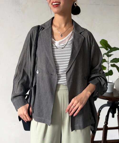 Chez toi（シェトワ）の「シアーデニムテーラージャケット（テーラードジャケット・レディース・インディゴブルー/チャコールグレー・FREE）」の3枚目の写真