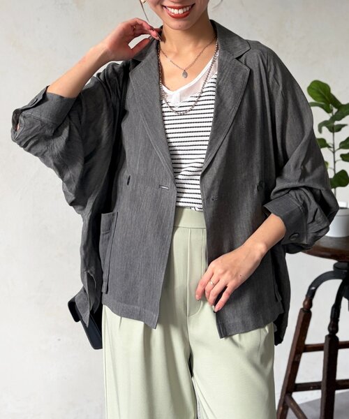 Chez toi（シェトワ）の「シアーデニムテーラージャケット（テーラードジャケット・レディース・インディゴブルー/チャコールグレー・FREE）」の4枚目の写真