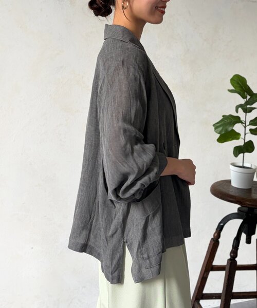 Chez toi（シェトワ）の「シアーデニムテーラージャケット（テーラードジャケット・レディース・インディゴブルー/チャコールグレー・FREE）」の6枚目の写真