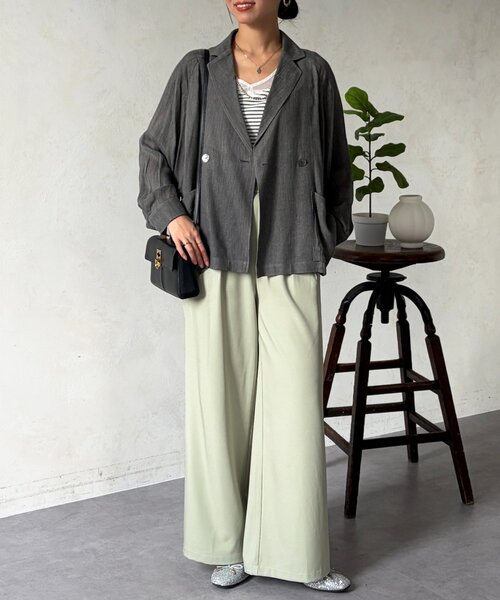 Chez toi（シェトワ）の「シアーデニムテーラージャケット（テーラードジャケット・レディース・インディゴブルー/チャコールグレー・FREE）」の8枚目の写真