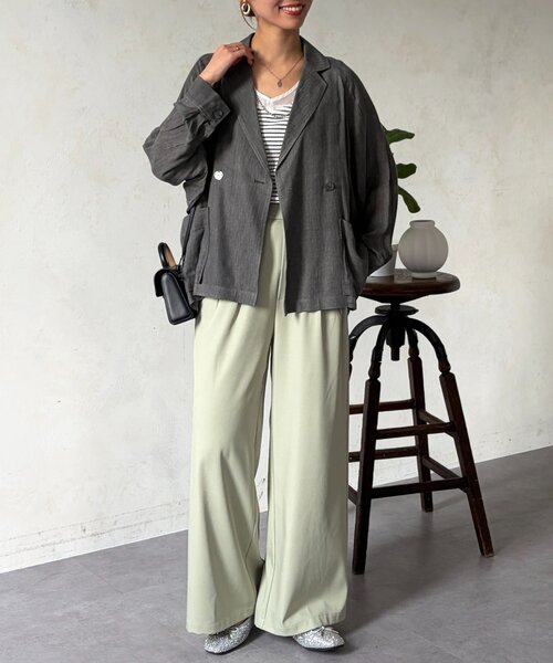 Chez toi（シェトワ）の「シアーデニムテーラージャケット（テーラードジャケット・レディース・インディゴブルー/チャコールグレー・FREE）」の9枚目の写真