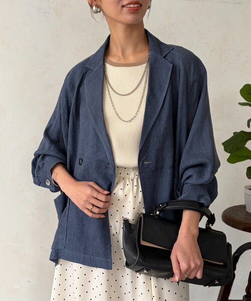 Chez toi（シェトワ）の「シアーデニムテーラージャケット（テーラードジャケット・レディース・インディゴブルー/チャコールグレー・FREE）」の13枚目の写真