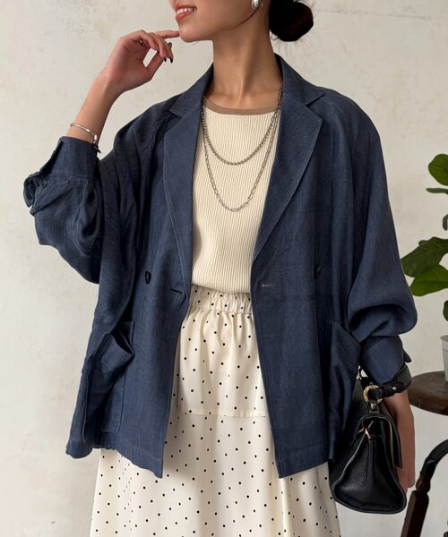 Chez toi（シェトワ）の「シアーデニムテーラージャケット（テーラードジャケット・レディース・インディゴブルー/チャコールグレー・FREE）」の15枚目の写真