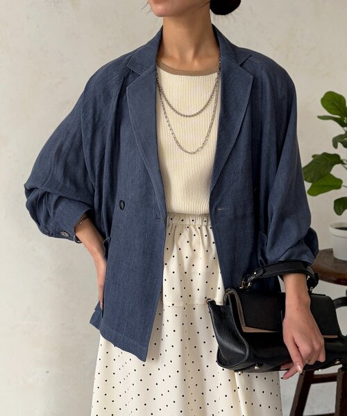 Chez toi（シェトワ）の「シアーデニムテーラージャケット（テーラードジャケット・レディース・インディゴブルー/チャコールグレー・FREE）」の16枚目の写真