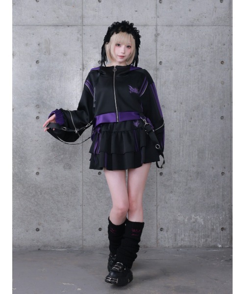 Amilige(アミリージュ)の「ウサギ耳バイカラージャージトップス【2way/セットアップ着用可能】(ジャージ・レディース・ブラック×ホワイト/ホワイト×ブルー/ブラック×パープル・FREE)」の22枚目の写真