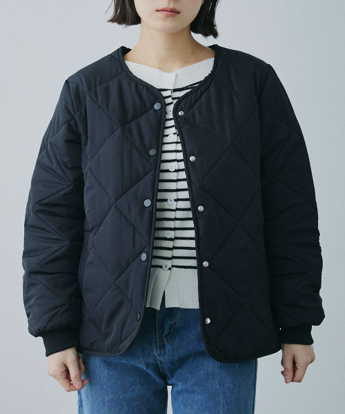 Mirette(ミレット)の「ダイヤキルト ライトジャケット / Diamond Quilted Light Jacket(ノーカラージャケット・レディース・ホワイト/ブラック/ブラウン・FREE)」の2枚目の写真
