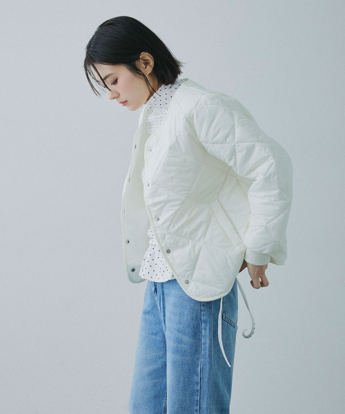 Mirette(ミレット)の「ダイヤキルト ライトジャケット / Diamond Quilted Light Jacket(ノーカラージャケット・レディース・ホワイト/ブラック/ブラウン・FREE)」の5枚目の写真