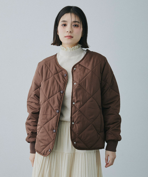 Mirette(ミレット)の「ダイヤキルト ライトジャケット / Diamond Quilted Light Jacket(ノーカラージャケット・レディース・ホワイト/ブラック/ブラウン・FREE)」の7枚目の写真