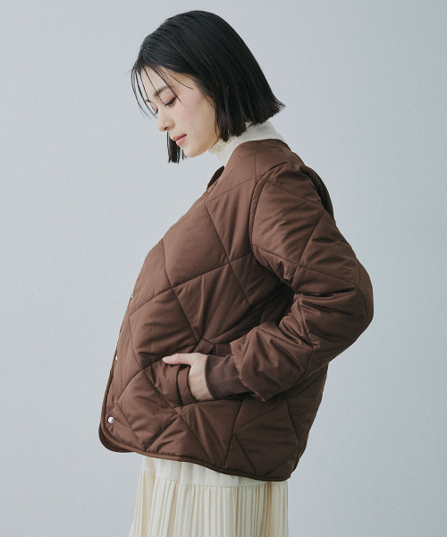 Mirette(ミレット)の「ダイヤキルト ライトジャケット / Diamond Quilted Light Jacket(ノーカラージャケット・レディース・ホワイト/ブラック/ブラウン・FREE)」の8枚目の写真