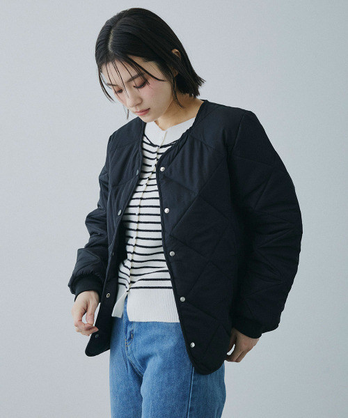 Mirette(ミレット)の「ダイヤキルト ライトジャケット / Diamond Quilted Light Jacket(ノーカラージャケット・レディース・ホワイト/ブラック/ブラウン・FREE)」の11枚目の写真