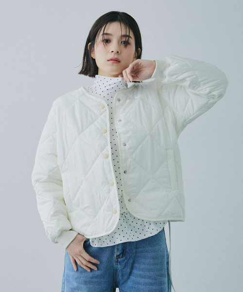 Mirette(ミレット)の「ダイヤキルト ライトジャケット / Diamond Quilted Light Jacket(ノーカラージャケット・レディース・ホワイト/ブラック/ブラウン・FREE)」の13枚目の写真