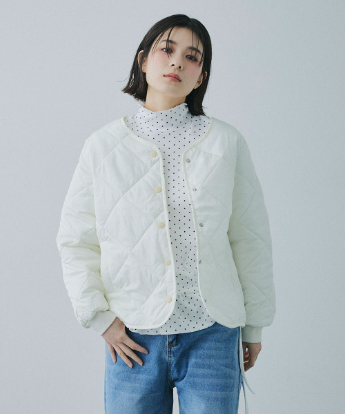 Mirette(ミレット)の「ダイヤキルト ライトジャケット / Diamond Quilted Light Jacket(ノーカラージャケット・レディース・ホワイト/ブラック/ブラウン・FREE)」の14枚目の写真