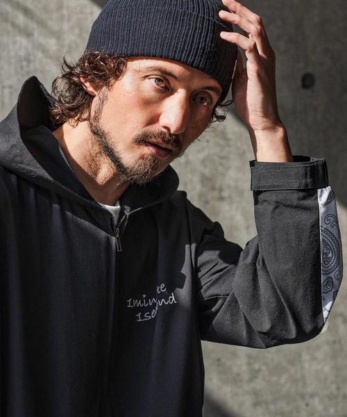 1minute 1second(ワンミニットワンセカンド)の「mpa4055-nylon x knit line zip hoodie ジップパーカー(1M26N010)(パーカー・メンズ・ブラック×ホワイト/ブラック×ブラック/グレー・XL/L/M/S)」の9枚目の写真