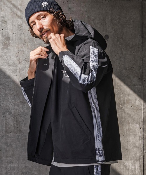 1minute 1second(ワンミニットワンセカンド)の「mpa4055-nylon x knit line zip hoodie ジップパーカー(1M26N010)(パーカー・メンズ・ブラック×ホワイト/ブラック×ブラック/グレー・XL/L/M/S)」の10枚目の写真