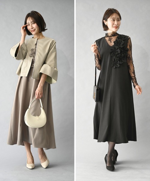 Ehre style(エーレスタイル)の「前に立つ日に きちんと上品見え 花コサージュドレス(ワンピース・レディース・ベージュ/ブラック・FREE)」の11枚目の写真