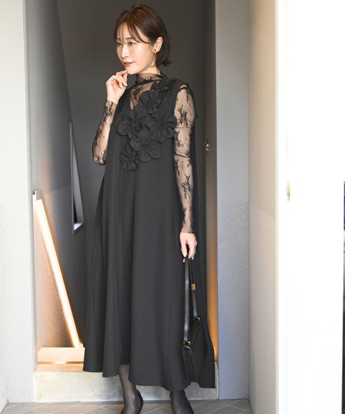Ehre style(エーレスタイル)の「前に立つ日に きちんと上品見え 花コサージュドレス(ワンピース・レディース・ベージュ/ブラック・FREE)」の13枚目の写真