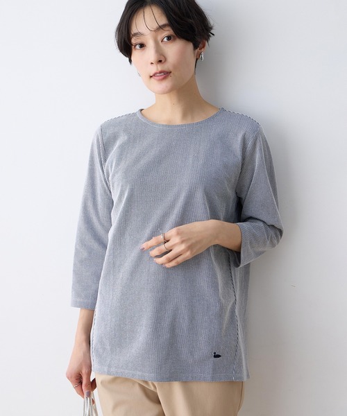 DECOY SINCE 1981(デコイシンスイチキュウハチイチ)の「ストライプジャガードプルオーバー【大きいサイズあり】(Tシャツ/カットソー・レディース・ベージュ/ネイビー/ブルー・M/L/LL/3L/4L)」の8枚目の写真