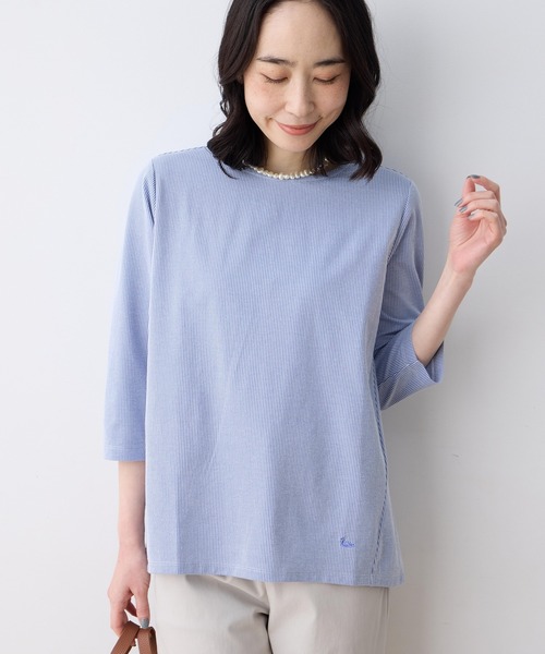 DECOY SINCE 1981(デコイシンスイチキュウハチイチ)の「ストライプジャガードプルオーバー【大きいサイズあり】(Tシャツ/カットソー・レディース・ベージュ/ネイビー/ブルー・M/L/LL/3L/4L)」の4枚目の写真