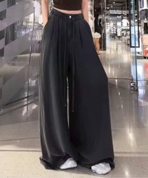 【スタイルアップ】ウェストタック ソフトデニム ルーズ ワイドレッグパンツ 脚長効果