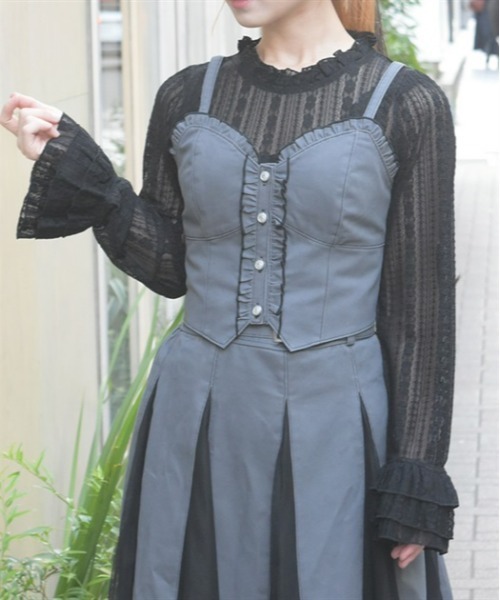 axes femme(アクシーズファム)の「フリルフレア袖レースインナー(Tシャツ/カットソー・レディース・ブラック/ホワイト・FREE)」の2枚目の写真