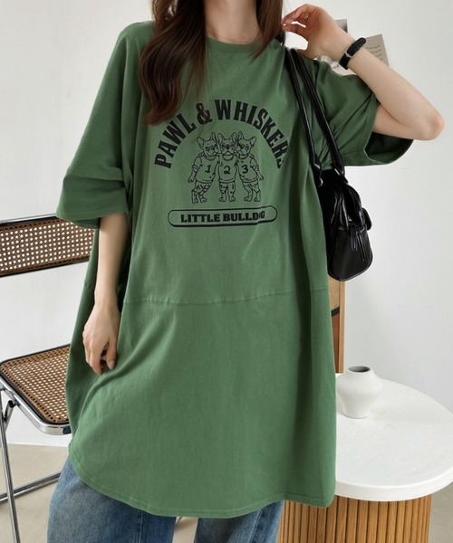 Ada.（エイダ）の「ブルドッグ プリント ビッグ Tシャツ（Tシャツ/カットソー・レディース・ブラック/オフホワイト/グリーン・FREE）」の2枚目の写真
