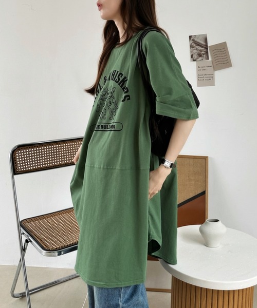 Ada.（エイダ）の「ブルドッグ プリント ビッグ Tシャツ（Tシャツ/カットソー・レディース・ブラック/オフホワイト/グリーン・FREE）」の7枚目の写真