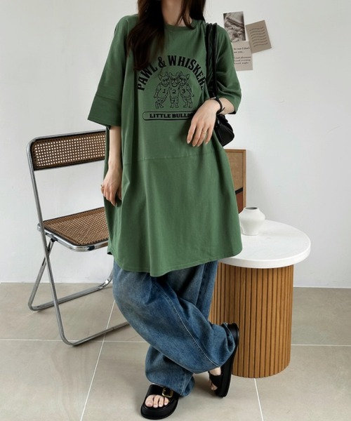 Ada.（エイダ）の「ブルドッグ プリント ビッグ Tシャツ（Tシャツ/カットソー・レディース・ブラック/オフホワイト/グリーン・FREE）」の10枚目の写真