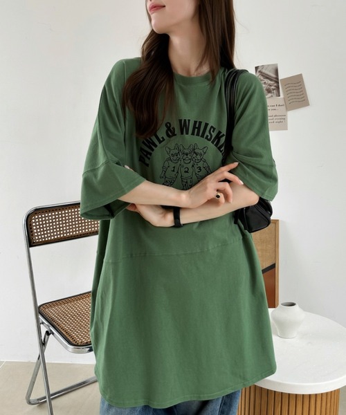 Ada.（エイダ）の「ブルドッグ プリント ビッグ Tシャツ（Tシャツ/カットソー・レディース・ブラック/オフホワイト/グリーン・FREE）」の5枚目の写真