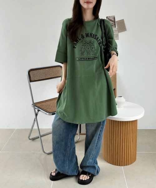 Ada.（エイダ）の「ブルドッグ プリント ビッグ Tシャツ（Tシャツ/カットソー・レディース・ブラック/オフホワイト/グリーン・FREE）」の8枚目の写真