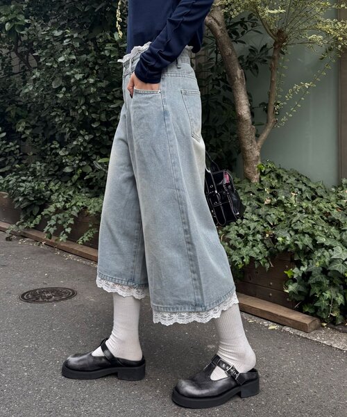 CIAOPANIC(チャオパニック)の「【neutral by ciaopanic】レースレイヤードデニムハーフパンツ(デニムパンツ・レディース・ブルー・FREE)」の3枚目の写真