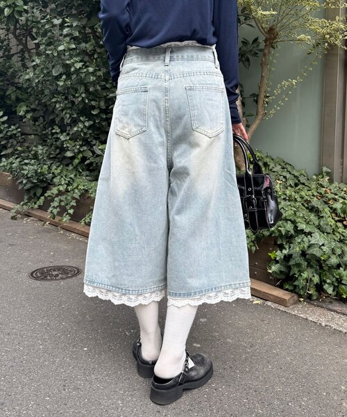 CIAOPANIC(チャオパニック)の「【neutral by ciaopanic】レースレイヤードデニムハーフパンツ(デニムパンツ・レディース・ブルー・FREE)」の4枚目の写真