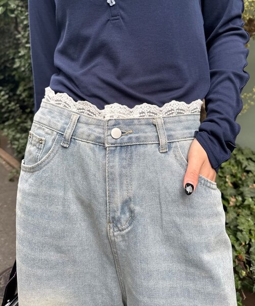 CIAOPANIC(チャオパニック)の「【neutral by ciaopanic】レースレイヤードデニムハーフパンツ(デニムパンツ・レディース・ブルー・FREE)」の5枚目の写真