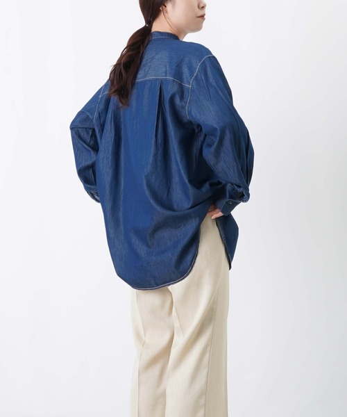 LUCA/LADY LUCK LUCA（ルカ/レディラックルカ）の「LC/LLL スプリングスラブ/デニム/ストライプフリルシャツ（シャツ/ブラウス・レディース・ネイビー/ブルー/オフホワイト・FREE）」の14枚目の写真