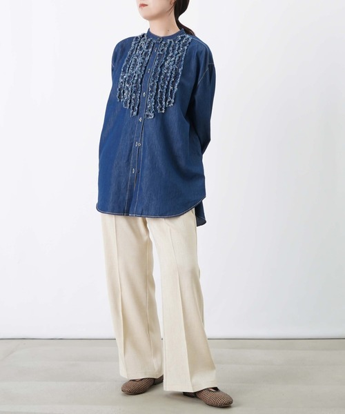 LUCA/LADY LUCK LUCA（ルカ/レディラックルカ）の「LC/LLL スプリングスラブ/デニム/ストライプフリルシャツ（シャツ/ブラウス・レディース・ネイビー/ブルー/オフホワイト・FREE）」の17枚目の写真