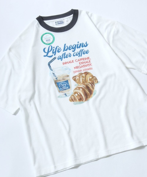 DISCUS ATHLETIC(ディスカス アスレチック)の「DISCUS ATHLETIC(ディスカスアスレチック)梨地COOLMAX フードイラストプリント リンガーTシャツ(Tシャツ/カットソー・メンズ・オフホワイト/グレイッシュブルー/ホワイト系その他/スミクロ・M/XL/L)」の1枚目の写真