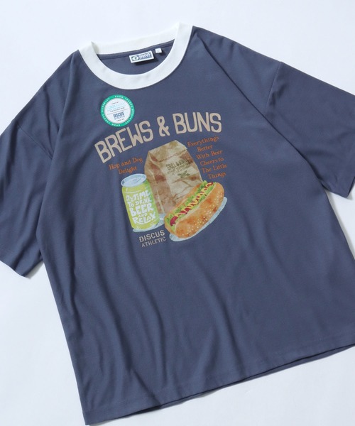 DISCUS ATHLETIC(ディスカス アスレチック)の「DISCUS ATHLETIC(ディスカスアスレチック)梨地COOLMAX フードイラストプリント リンガーTシャツ(Tシャツ/カットソー・メンズ・オフホワイト/グレイッシュブルー/ホワイト系その他/スミクロ・M/XL/L)」の4枚目の写真