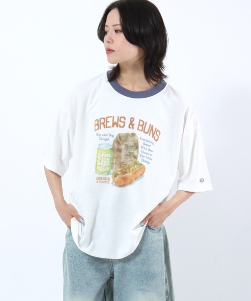 DISCUS ATHLETIC(ディスカス アスレチック)の「DISCUS ATHLETIC(ディスカスアスレチック)COOLMAX(クール&ドライ)フードイラストプリント リンガーTシャツ/半袖/ユニセックス(Tシャツ/カットソー・メンズ・オフホワイト/グレイッシュブルー/ホワイト系その他/スミクロ・M/XL/L)」の22枚目の写真