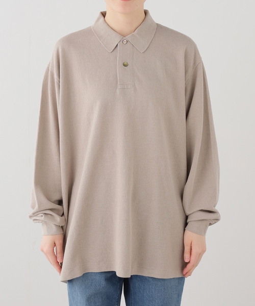 FRAMeWORK（フレームワーク）の「LOEFF/ロエフ LI/CO PIQUE PL LS（Tシャツ/カットソー・レディース・ベージュ/チャコールグレー・FREE）」の2枚目の写真