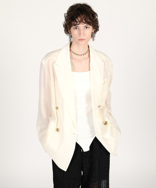 PRANK PROJECT(プランクプロジェクト)の「【2026Summer Pre-Order】シルクブレンドシアージャケット / Silk Blend Sheer Jacket(テーラードジャケット・レディース・ブラック/アイボリー・FREE)」の1枚目の写真
