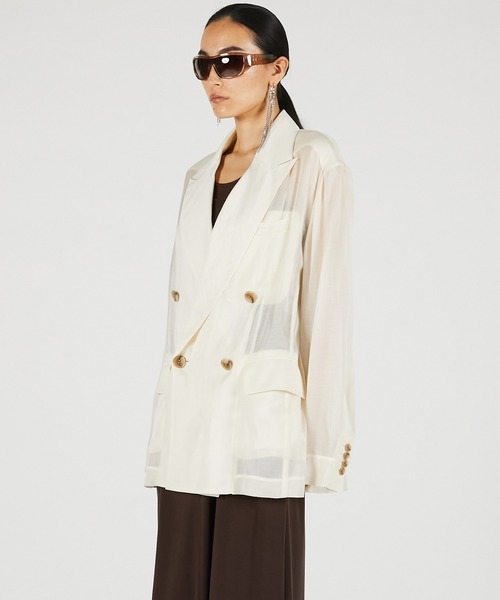 PRANK PROJECT(プランクプロジェクト)の「【2026Summer Pre-Order】シルクブレンドシアージャケット / Silk Blend Sheer Jacket(テーラードジャケット・レディース・ブラック/アイボリー・FREE)」の14枚目の写真