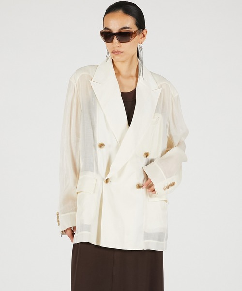 PRANK PROJECT(プランクプロジェクト)の「【2026Summer Pre-Order】シルクブレンドシアージャケット / Silk Blend Sheer Jacket(テーラードジャケット・レディース・ブラック/アイボリー・FREE)」の13枚目の写真